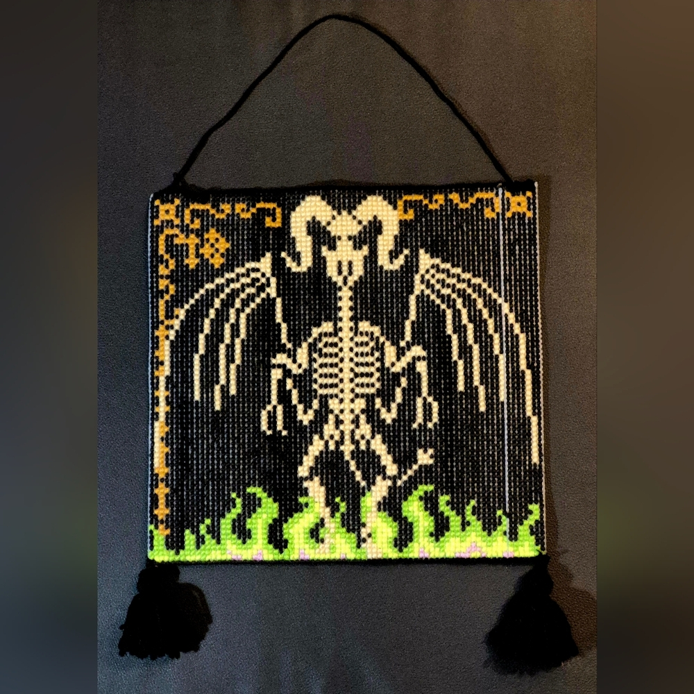 Gothic Skeleton Beaded Tapestry - Black, White, and Green